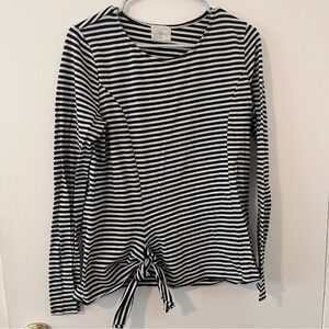 t.la Anthropologie Black & White Striped Long Sleeve Front Tie